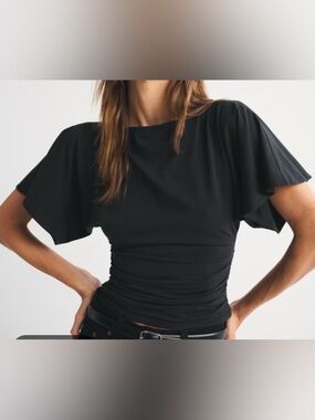 Abercrombie & Fitch Black Flutter Sleeve Slash Top
